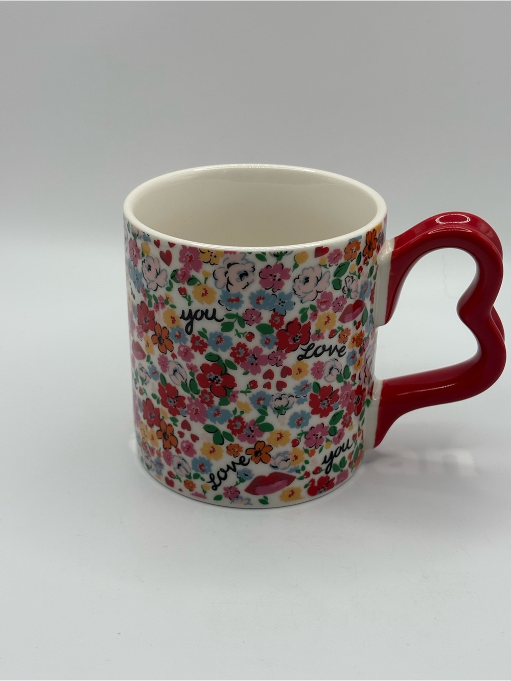 Cath Kidston Multicolor Floral Mug with Red Heart Handle 10 ozs